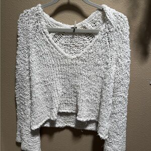 Free People White V-Neck Sweater
